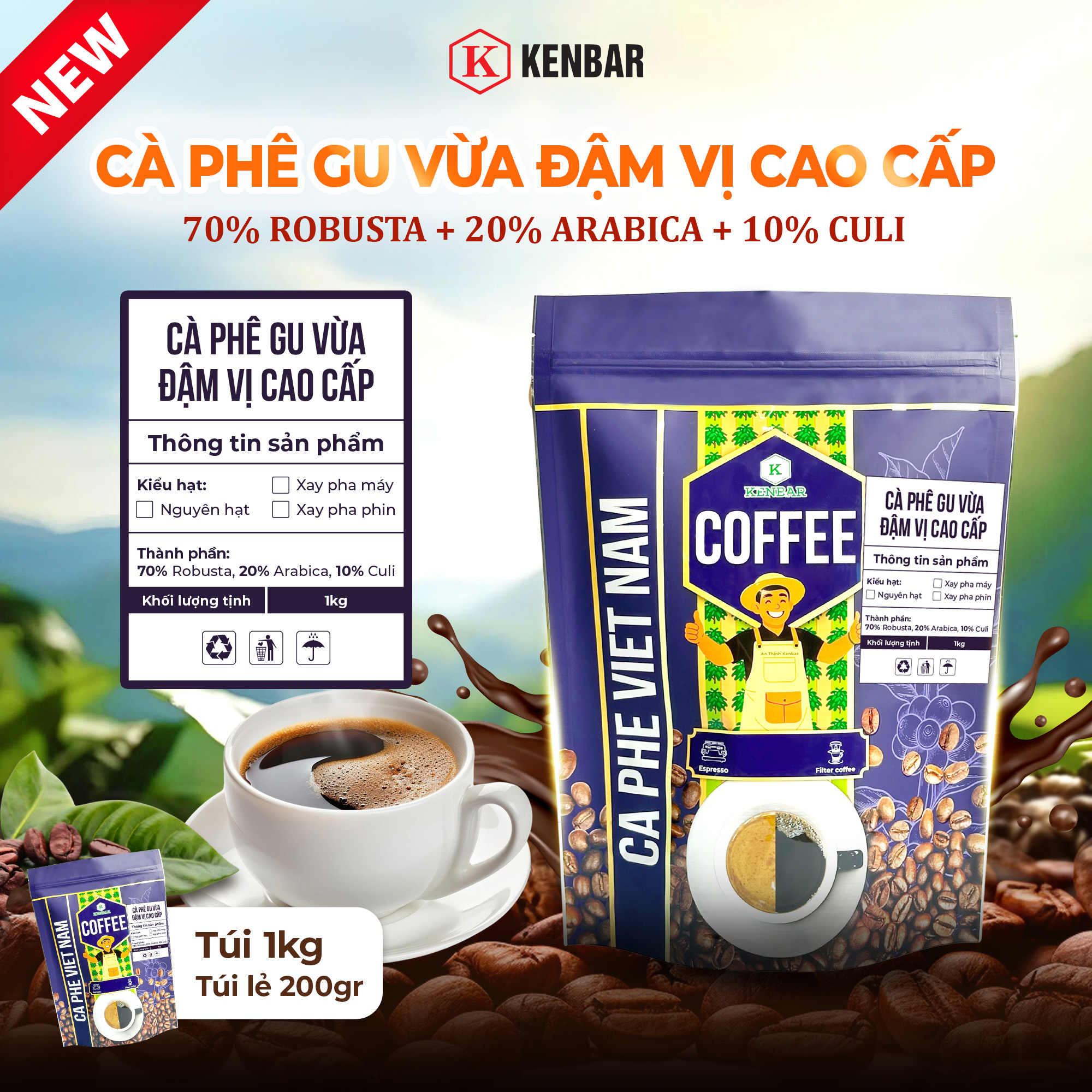 cafe túi đỏ tím gu vừa đậm vị cao cấp Cà Phê gu Đậm, gu Vừa Cao Cấp, Đặc Biệt Arabica KENBAR (200Gr-1Kg) - Ảnh 1
