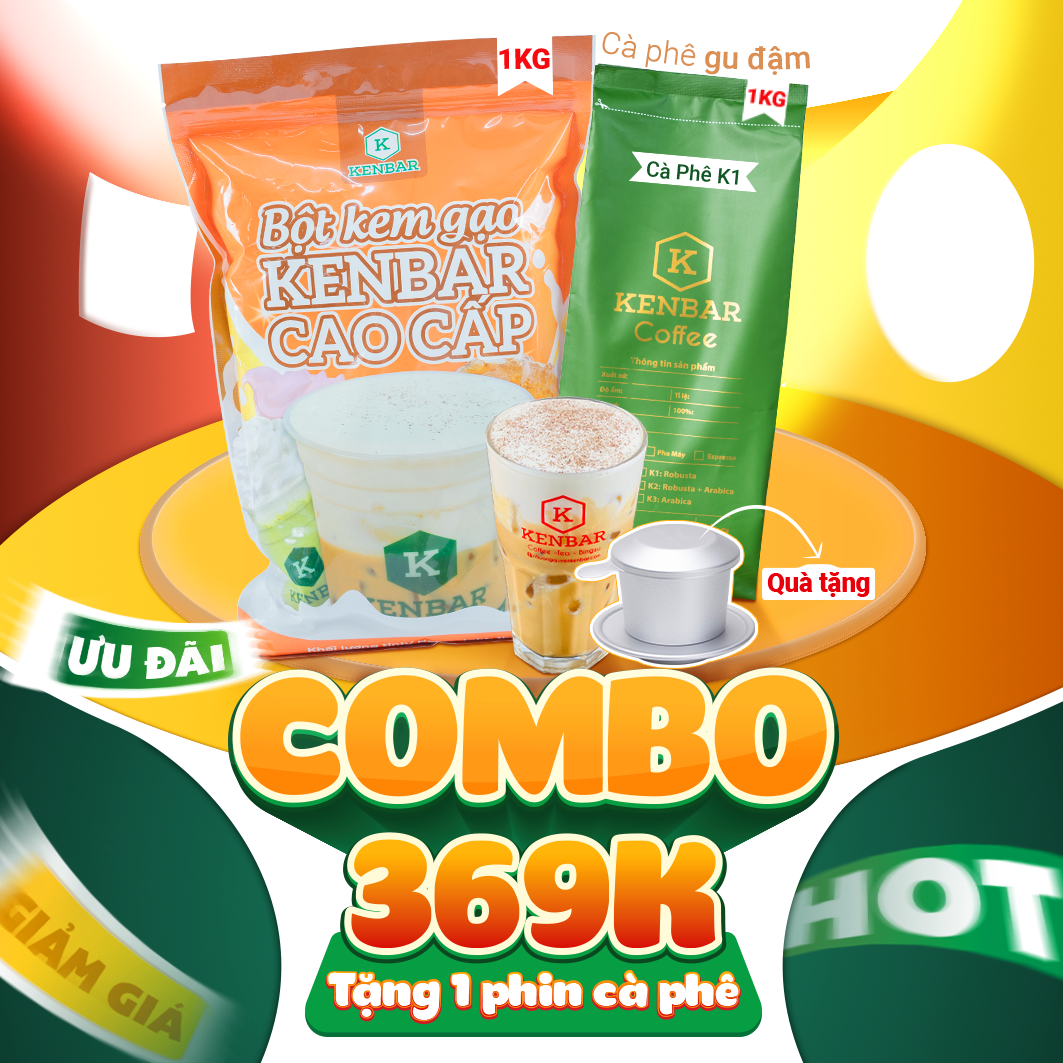 20.11COMBO CF K1, KG Combo Bột Kem Gạo Kenbar 1KG - Cafe K1 Robusta 1KG Xay Tặng 1 Phin Cà Phê 1 Ly - Ảnh 1