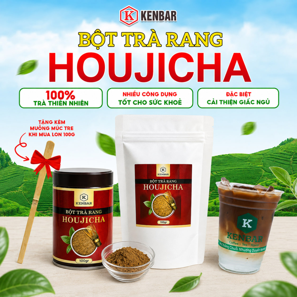 Bột Trà Rang Houjicha Kenbar (50G - 100G) - Ảnh 2