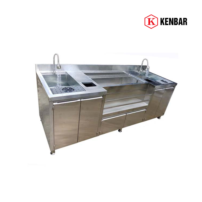 Quầy pha chế inox 2 chậu rửa 1 thùng đá