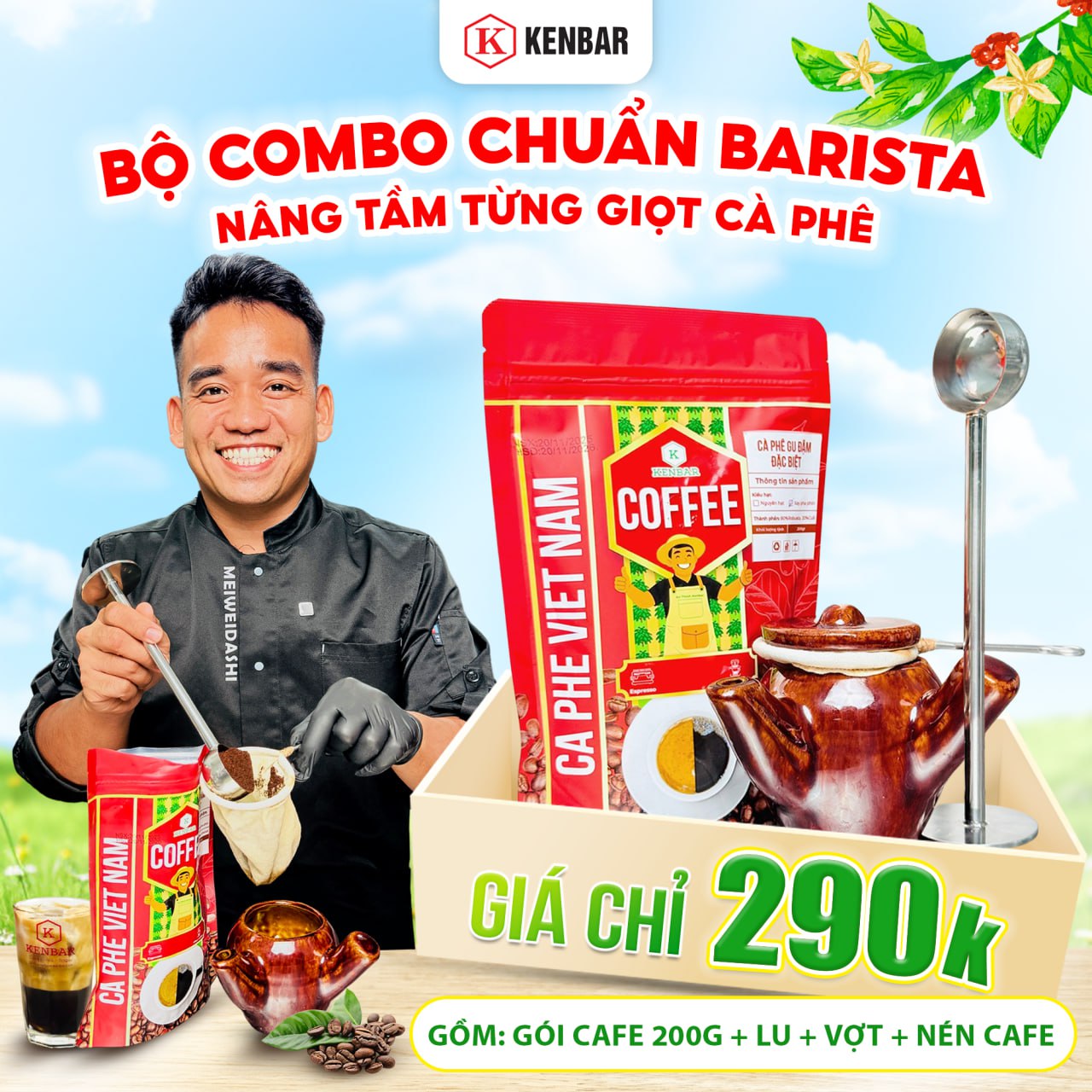 Combo 4 món Pha Cà Phê LU: Vợt + Lu gốm + Cây Nén + Cà Phê Rang Xay 200Gr