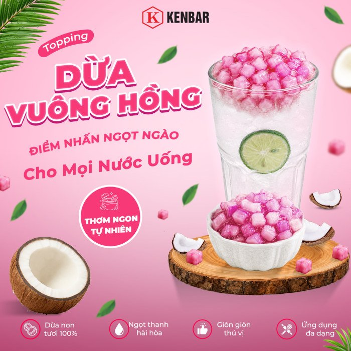 Trân Châu Dừa Vuông Hồng 1KG